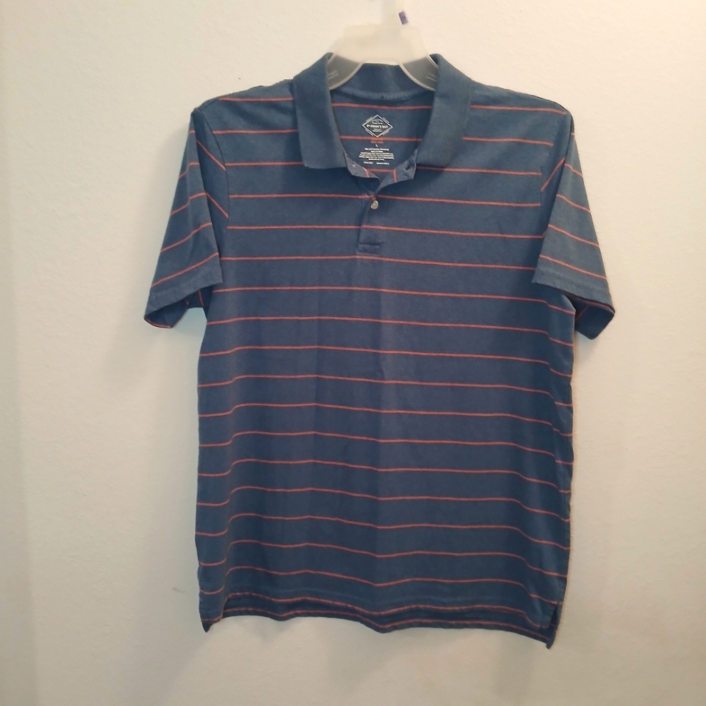 Vintage St. John's Bay Polo Shirt Men's L Blue And Orange Striped Preppy Golf